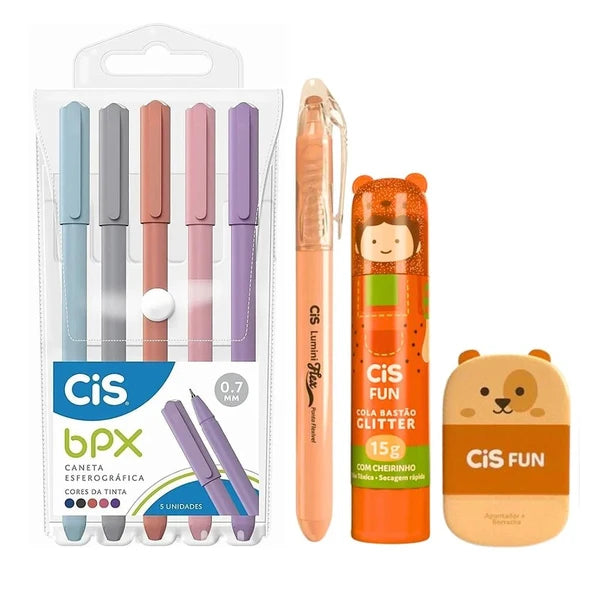 Kit Escolar Fofo Cis Fun + Kit Caneta BPX