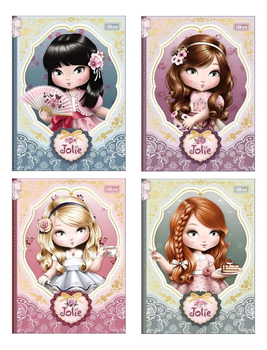Kit C/ 4 Caderno Brochura Colegial Jolie Vintage 80folhas
