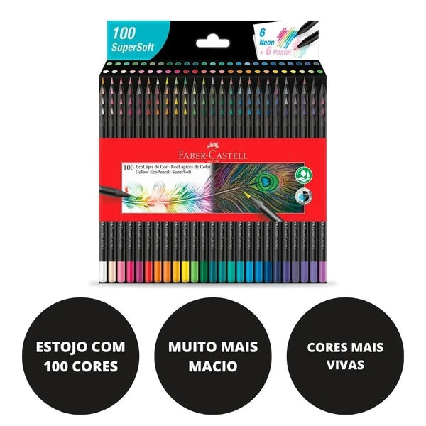 Lápis de Cor Faber-Castell SuperSoft 100 Cores