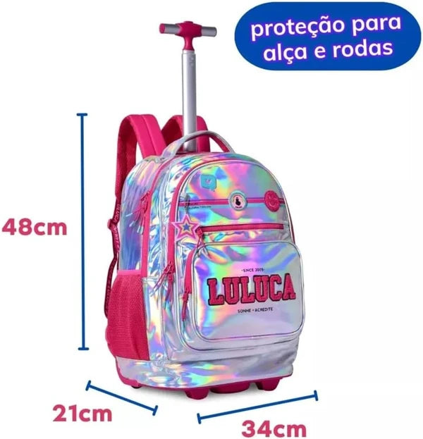 Kit Mochila Rodas, Estojo e Lancheira Luluca Holográfica - Clio Style