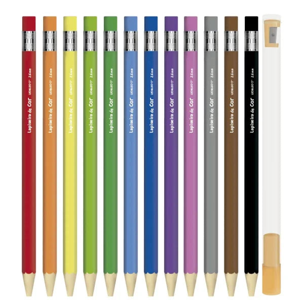 Lapiseira de Cor Grafite Colorido 12 Cores + Apontador